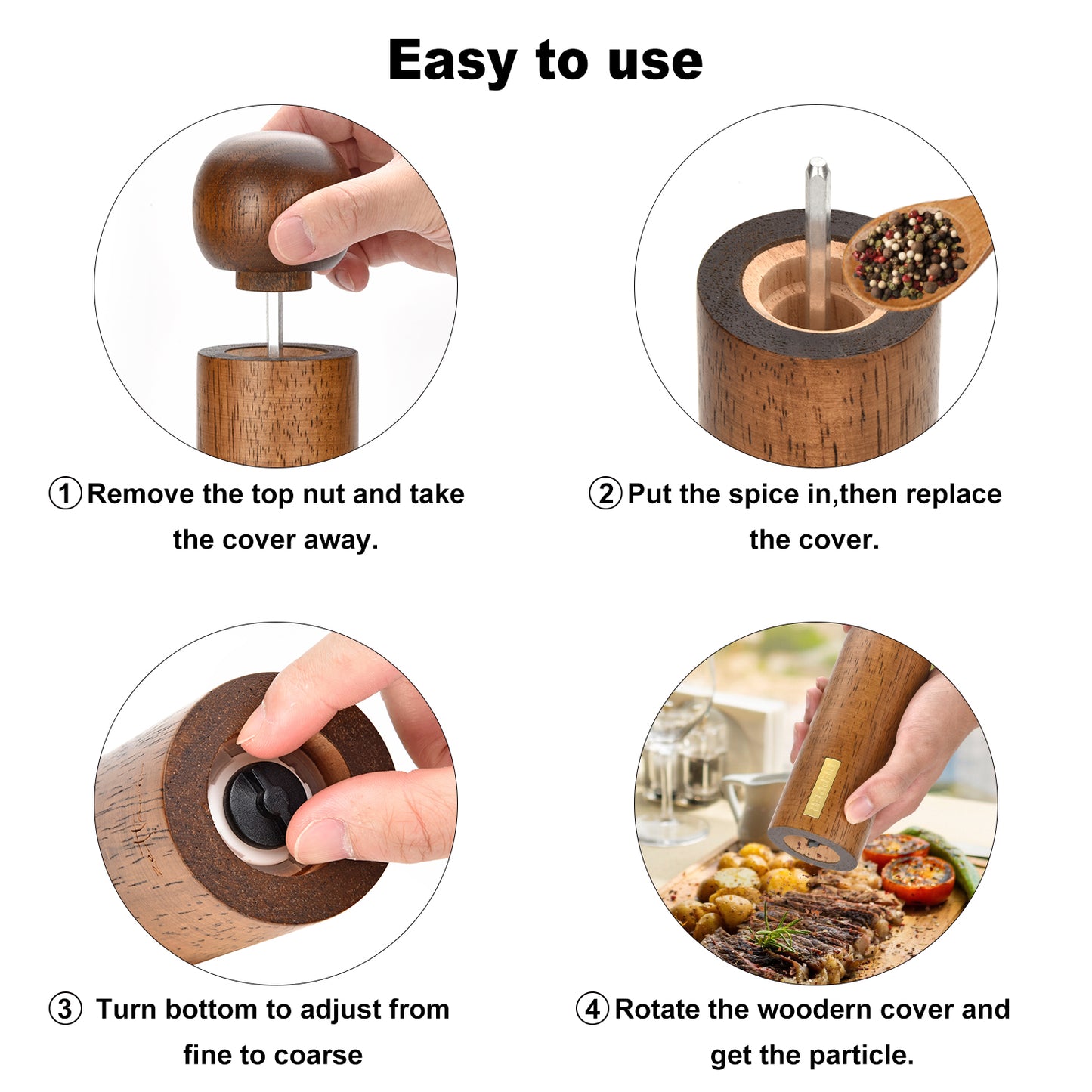 Zettai Wooden Salt & Pepper Grinder Set(Pack of 2),?8 inches, Wooden Salt & Pepper Mill Set For Cooking, Dining, Home Decor. Including Cleaning Brush, Spoon. Adjustable & Refillable. Gift Set.